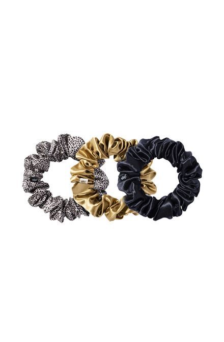 Silk Classic Large Scrunchie Assorted Color Pack of 3 (1 leopard, x 1 gold, x 1 black)
